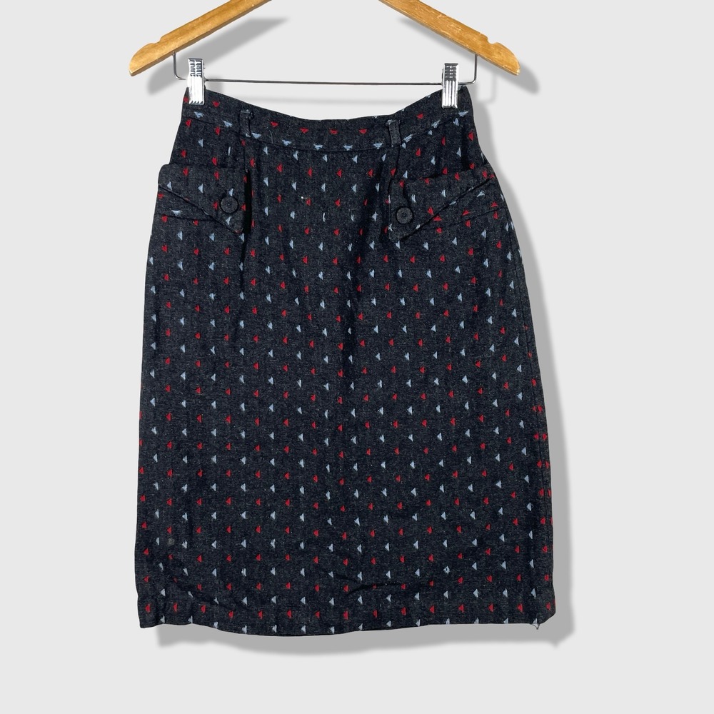 Unbranded Pencil Skirt Women 26 Waist Dark Gray Red‎ Blue Geometric Vintage 80s
